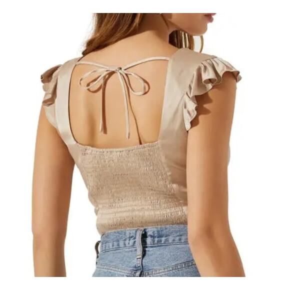 Astr the Label Milkmaid Cap Sleeve Champagne Color Top MSRP $65 - Size S - NWT - Picture 2 of 16